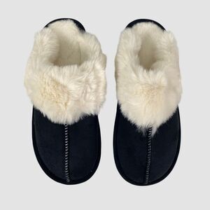 NEW Thick Faux Fur Faux Suede Fuzzy Black White Soft Slipper US 11 - 12